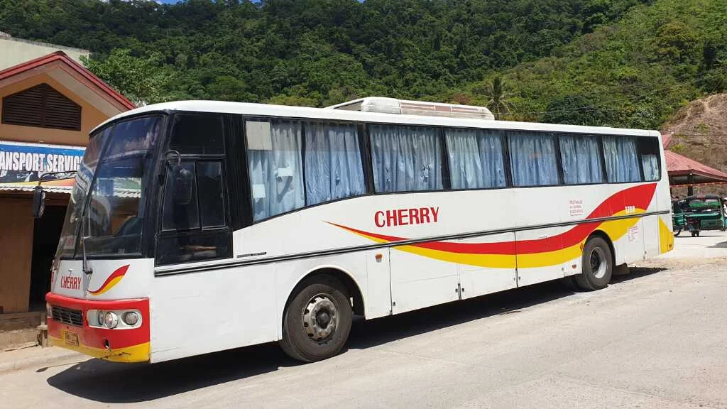 A Cherry Bus coach at the El Nido Transport Terminal in Corong-Corong.